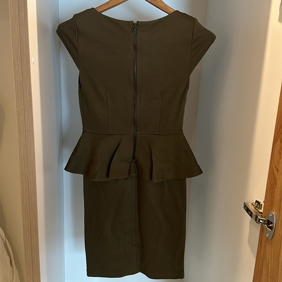 Alice + Olivia olive green, peplum dress with back zip - Picture 2 of 3